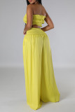 Yellow Casual Elegant Vacation Solid Fold Strapless Sleeveless Two Pieces