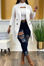 White Casual Solid Cardigan Turndown Collar Outerwear