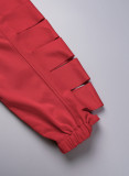 Красные Повседневные однотонные ажурные с круглым вырезом и длинным рукавом из двух частей