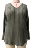 Schwarze Plus Size Casual Solid Pullover Asymmetrische einfarbige V-Ausschnitt Plus Size Tops