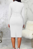 ホワイト セクシー ソリッド パッチワーク ジッパー V ネック ペンシル スカート ドレス