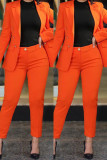 Tangerine rouge décontracté solide Cardigan pantalon col rabattu manches longues deux pièces