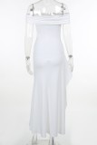 Белые сексуальные однотонные длинные платья с открытой спиной и разрезом на плечах