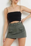 Khaki Casual Solid Patchwork With Belt Skinny High Waist Conventional Solid Color Skirts