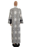White Casual Street Print Patchwork Cardigan Collar Plus Size Overcoat