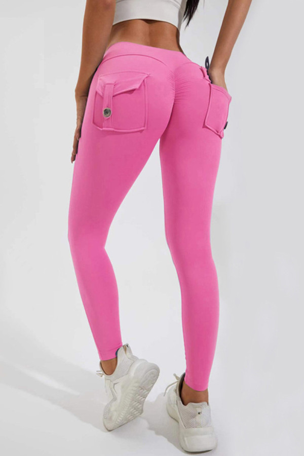 Botões de bolso sólido rosa Sportswear