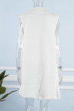 Wit casual effen vest met kraag bovenkleding
