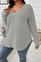 Albaricoque Tallas grandes Suéteres sólidos casuales Color sólido asimétrico Cuello en V Tops de tallas grandes