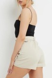 Faldas de color sólido convencionales de cintura alta ajustadas con cinturón informales de parches lisos color blanco crema