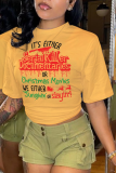 T-shirts décontractés à col rond avec lettre O en patchwork vert armée