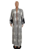 White Casual Street Print Patchwork Cardigan Collar Plus Size Overcoat