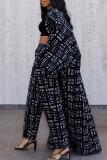 Blå Casual Street Print Patchwork Cardigan Krage Plus Size Overcoat