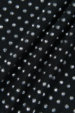 Schwarze, sexy, solide Patchwork-durchsichtige Hot Drill-Bleistiftrock-Kleider mit V-Ausschnitt