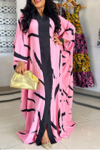 Roze casual zoete dagelijkse gemengde print print contrasterende V-hals jurken
