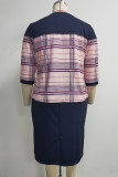 Фиолетовый Плюс размер Элегантная полосатая лоскутная юбка с поясом и круглым вырезом Завернутая юбка больших размеров из двух частей
