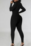 Zwarte sexy effen skinny jumpsuits met gesp en V-hals