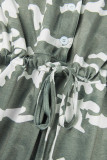 Legergroene casual print bandage patchwork gesp kraag grote maat jumpsuits