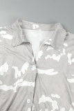 Exército Verde Casual Estampa Bandagem Patchwork Fivela Turndown Collar Macacões Plus Size