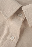 Abricot décontracté solide Patchwork cordon de serrage boucle col de chemise manches longues deux pièces