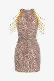Vestidos de saia lápis com decote em O e elegantes e elegantes com patchwork de lantejoulas bordô