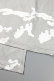 Armégrön Casual Print Bandage Patchwork Spänne Turndown Krage Plus Size Jumpsuits