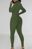 Армейский зеленый сексуальный однотонный лоскутный комбинезон с V-образным вырезом и пряжкой в ​​стиле пэчворк