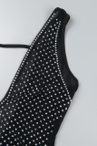 Черные сексуальные однотонные лоскутные прозрачные платья-юбка-карандаш с V-образным вырезом