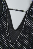 Noir Sexy solide Patchwork transparent perceuse chaude col en V jupe crayon robes