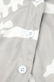 Legergroene casual print bandage patchwork gesp kraag grote maat jumpsuits