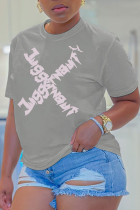 Светло-серые лоскутные футболки с круглым вырезом и винтажным принтом