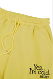 Casual carta patchwork dibujar bolsillo con cordón cuello con capucha manga larga tres piezas amarillo