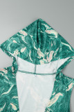 Groene straatgestreepte uitgeholde patchwork-printjurken met V-hals en omwikkelde rok
