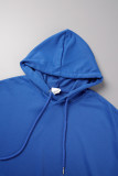 Royal Blue Street Daily Print Draw String Hooded Collar Tops