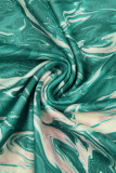 Groene straatgestreepte uitgeholde patchwork-printjurken met V-hals en omwikkelde rok