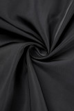Zwarte straat elegante effen bandage patchwork zak O hals A-lijn jurken