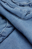 Bleu Sexy rue solide Patchwork poche boutons fermeture éclair taille moyenne jupes en jean maigre