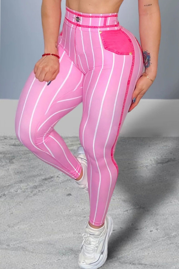 Bolsillo de patchwork a rayas de ropa deportiva rosa