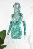Green Street Randig urholkad lapptäcke utskrift V-hals insvept kjol klänningar