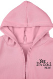 Pink Casual Letter Patchwork Draw String Pocket Hooded Collar Long Sleeve Three Pieces