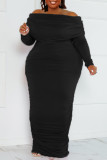 ブラック セクシー ストリート ソリッド パッチワーク フード付き襟 ラップ スカート プラス サイズ ドレス