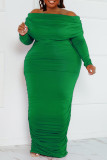 Grön Sexig Street Solid Patchwork Hooded Krage Inslagna kjol Plus Size Klänningar