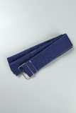 Giacca di jeans dritta a vita media con maniche lunghe, colletto cardigan con fibbia frenulo, elegante tinta unita blu intenso