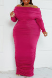 Rose Red Sexy Street Solid Patchwork Hooded Collar Wrapped Skirt Plus Size Dresses