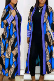 Yellow Casual Print Patchwork Cardigan Collar Plus Size Overcoat