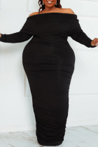 Negro Sexy Street Patchwork liso Cuello con capucha Falda envuelta Vestidos de talla grande