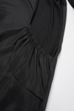 Black Street Elegant Solid Bandage Patchwork Pocket O Neck A Line Dresses