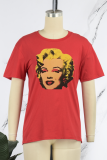 Red Street Daily Print Patchwork O Neck T-Shirts