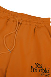 Orange décontracté lettre Patchwork cordon de serrage poche col à capuche manches longues trois pièces