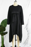Schwarzes Street-Elegantes, einfarbiges Bandage-Patchwork-Kleid mit O-Ausschnitt und A-Linie
