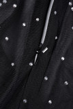 ブラック セクシー パーティー エレガント ビーズ ホット ドリル 非対称襟 スキニー ジャンプスーツ